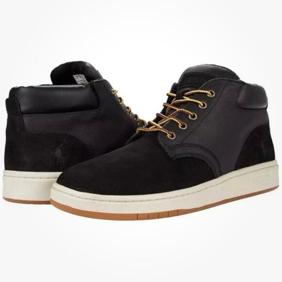 Polo Ralph Lauren Black shrunken Nubuck suede Canvas Sneaker Boot Men's 9.5 - Picture 1 of 16